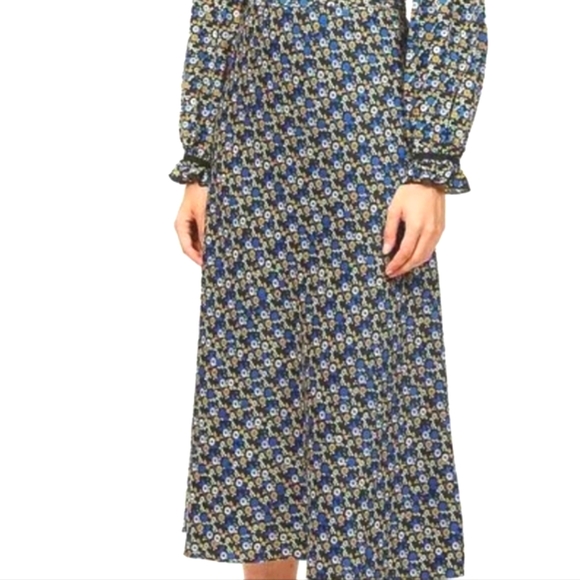 ME + EM Daisy-Print Bias-Cut Satin Midi Skirt In Black Floral....Size 10